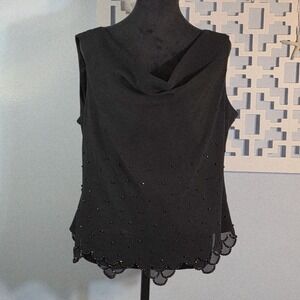 JR Nites by Caliendo Womens Vintage Black Beaded Cowl Blouse Sz 14
